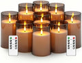 kakoya Flickering Flameless Candles Battery Operated with Remote and 2/4/6/8 H Timer Acrylic Led Pillar Candles Pack of 9 (D 3" xH 4" 5" 6") with Realistic 3D Wick Candles for Home Decor(Grey) by FLAMELESSCANDLES