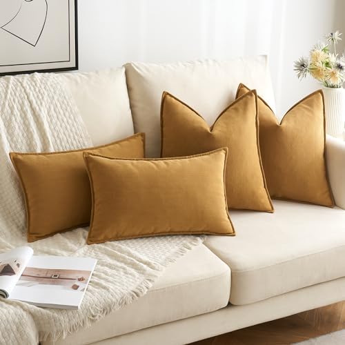 MIULEE Pack of 2 Mustard Yellow Euro Shams Chenille Pillow Covers 26x26 - Image 4