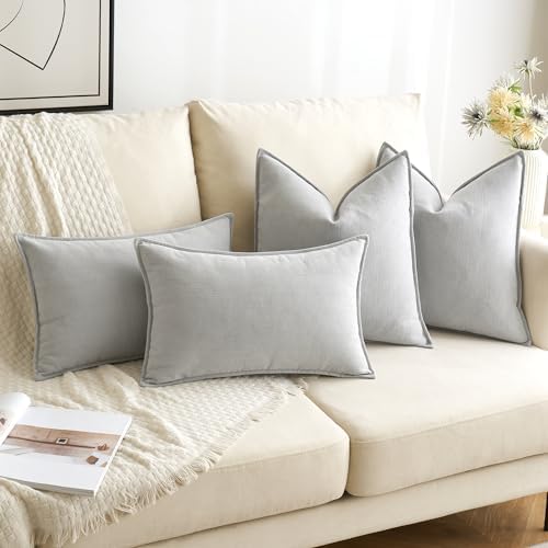 MIULEE Pack of 2 Light Grey Euro Shams Chenille Pillow Covers 22x22 Inch - Image 4