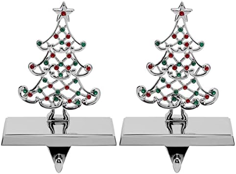 Christmas Stocking Holders – 2-Pack Christmas Tree Stocking Holders for Mantle – Metal Tree Stocking Holder Stand with Colored Stones – Durable and Stable Decorative Stand by Unknown