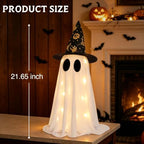 2 Pack Halloween Ghost Decorations, 21.7 Inch Lighted Halloween Decorations, Battery Operated Tabletop Ghost Decor with Witch Hats for Mantel Fireplace Table Entryway Indoor Party Office Home Decor - Image 3