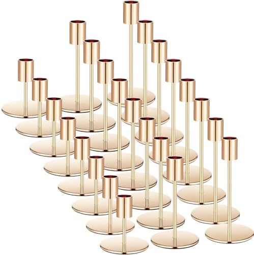 Sieral Candle Holders Bulk Taper Candlesticks Holders Set Modern Decorative Metal Candelabras for Wedding Anniversary Home Dinning Table Centerpiece Xmas Party Decor(Gold,24 Pcs) by Sieral