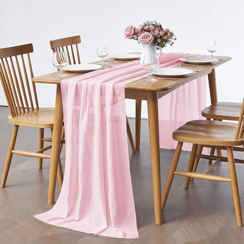 Pufogu 5 Pack 10Ft Light Pink Chiffon Table Runner Sheer 29x120 Inch - Image 4