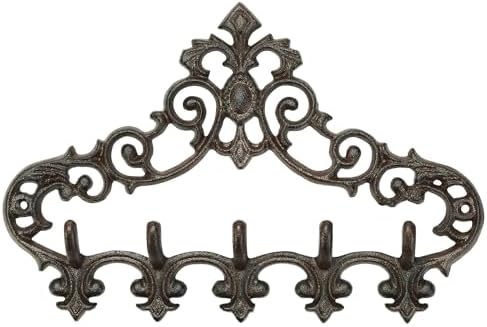 Sungmor Cast Iron Rustic Coat Hook Hanger with 5 Hooks - Practical Iron Storage Organizer/Wall Hooks Hanging Rack - Pretty Pattern Charming Wall Decor for Keys Clothes Hats by Sungmor