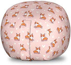Ambesonne Dog Lover Storage Toy Bag Chair, Little Corgi Jumping Running and Standing Cartoon Hearts Background, Stuffed Animal Organizer Washable Bag, Small Size, Orange White by Ambesonne