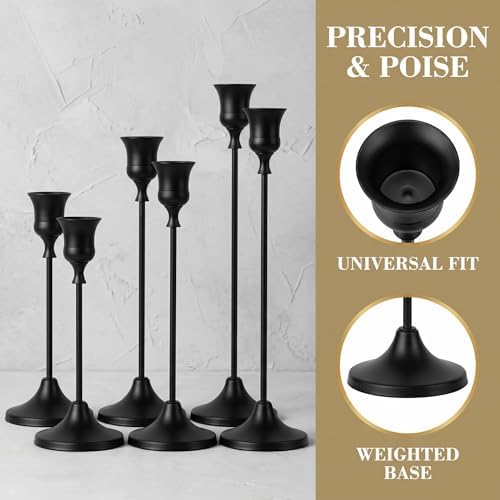 Black Taper Candle Holders 4 Sets(12 Pcs) - Tall Metal Candlestick Holders for Table Centerpiece, Formal Dinner, Wedding, Fireplace Mantel Decor, Fits 3/4 Inch Thick Candles - Image 5