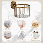 Vintage Toilet Paper Holder Wall Mounted Bathroom Roll Tissue Wire Basket, Antique Brass - Image 5