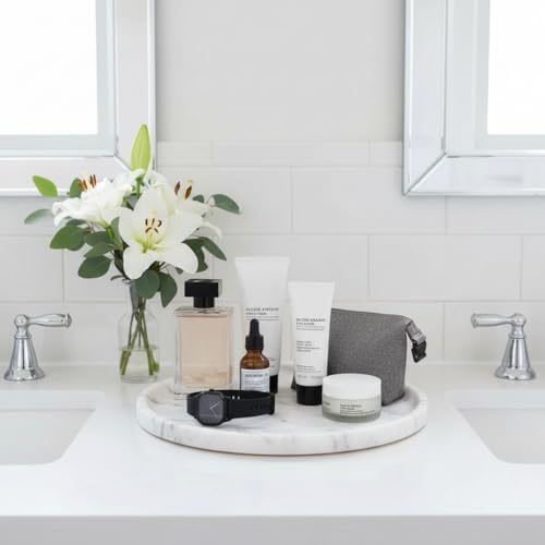 MARMOR Natural Calacatta Marble Tray, Luxury Vanity Tray for Bathroom Counter, Perfume Organizer, Jewelry Tray, Candle Holder Decor, Kitchen Countertop Organizer, Elegant Home Decorative Tray Gift - Image 2