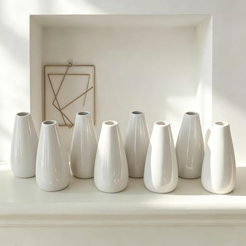 Modern White Ceramic Vase Set of 16 for Living Room Bedroom 5.1'' Minimalist Fresh Flower Vases for Home Decor Office Fireplace Centerpieces Nordic Style Gift for Fake Plant 16 Pack - Image 2