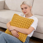 Pillow Covers 24x24 Set of 2 Velvet Euro Shams Decorative Farmhouse Pillowcases Boho Square Cushion Covers Soft Bubble Texture for Couch Sofa Bed Bedroom Car Living Room，Yellow - Image 3
