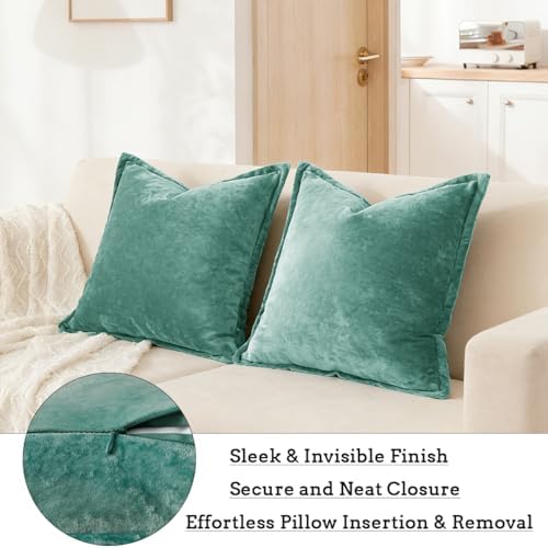 Luxurious Velvet Throw Pillow Covers 20x20 Set of 2 Decorative Pillow Covers Solid Square Cushion Case for Sofa Couch Bedroom Farmhouse, Aqua Green - Image 6
