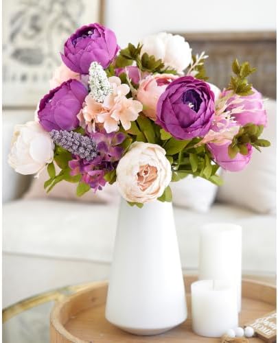 FiveSeasonStuff Mixed Blush Pink & Plum Artificial Peony Set of 2 - Image 5