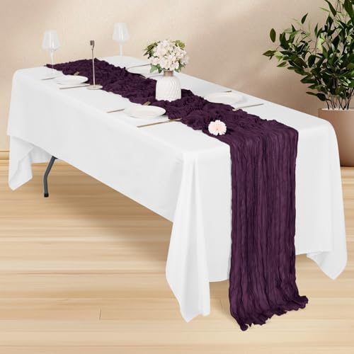14 Pack Dark Purple Cheesecloth Table Runner 17x108 Inch Semi Sheer Boho Gauze Cheese Cloth Fabric Table Runners, for Wedding Party Baby Shower Birthday Home Decor Garden Farmhouse - Image 3
