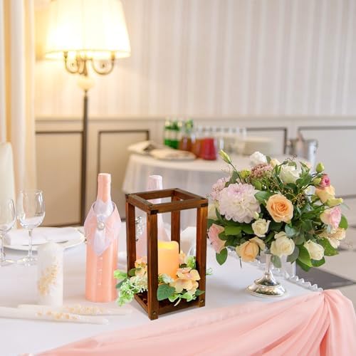 Hushee 30 Pcs Wooden Wedding Lantern Centerpiece Candles Wreaths Set,Brown - Image 4