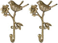 SOFFEE DESIGN 2pcs Metal Gold Coat Hooks with 3D Bird & Flowers Shape, Heavy Duty for Entryway, Bathroom, Bedroom Farmhouse Decoration by SOFFEEDESIGN