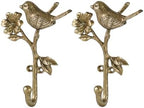 SOFFEE DESIGN 2pcs Metal Gold Coat Hooks with 3D Bird & Flowers Shape, Heavy Duty for Entryway, Bathroom, Bedroom Farmhouse Decoration by SOFFEEDESIGN