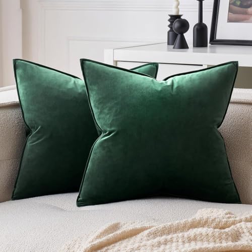 MIULEE Decorative Army Green Velvet Euro Sham Throw Pillow Covers 28x28 in by MIULEE