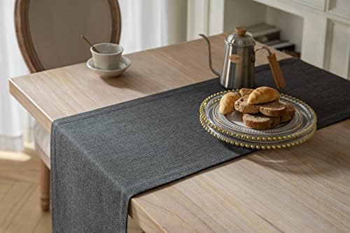 ZeeMart Burlap Style Farmhouse Table Runner, 14x108 Inches Graphite Grey - Image 4