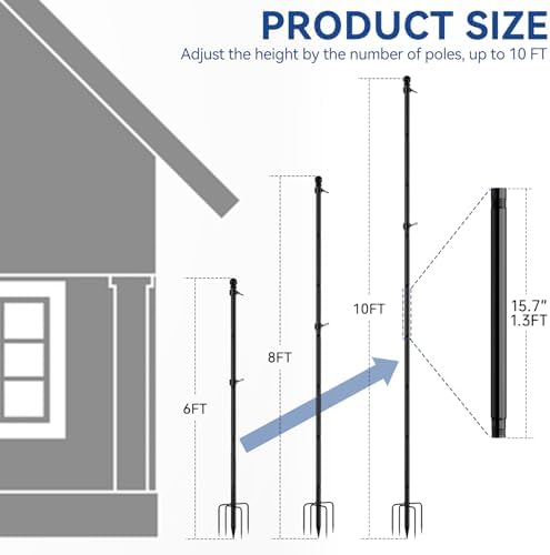 ZMTECH 10 FT Flag Pole with American Flag in Ground, Extra Thick Flag Pole Kit for Yard,Windproof Ground Flag Poles for Outside House Residential or Commercial（1 Pack） - Image 2