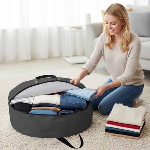 Dark Gray Round Storage Bag 36 Inch, Solid Color Clothes Storage Container with Handles Heavy Duty Organizer for Comforter, Bedding & Holiday Wreaths - Image 3