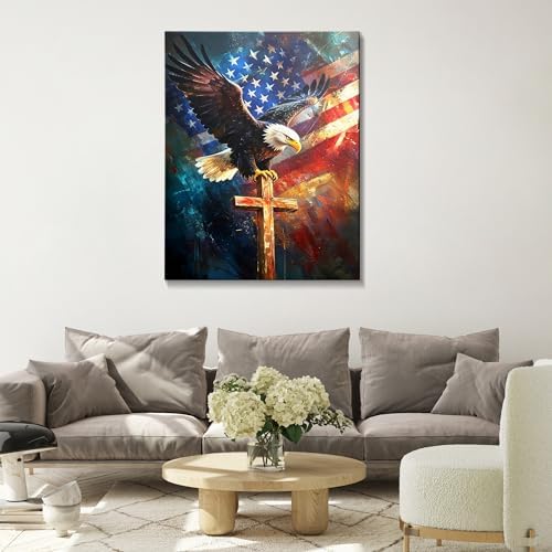 HomeifHue July 4th Patriotic Canvas Wall Art 4th of July USA Decorations American Flag Painting Picture Eagle Pictures for Wall Decor Independence Day Home Decor（F2 24x32in） - Image 2