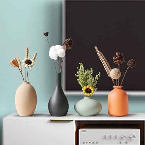 Vase Set of 4 with Dried Flower for Shelf Home Decor Matte Ceramic - Image 6