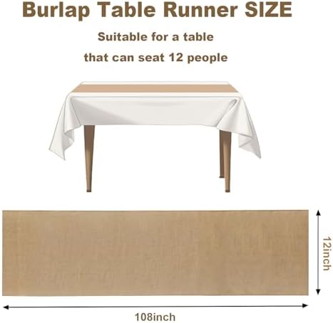 10 Pack Burlap Table Runners 12x108 Inch - Natural Country Vintage Farmhouse Jute Rustic Table Runner Decor for Wedding Birthday Home Party Fall Event Dinning Table - Image 2