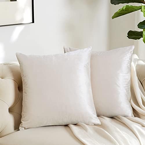 GIGIZAZA Velvet Ivory Cream Throw Pillow Covers Decorative Cushion Covers Pillow Cases Sham for Sofa Couch (20x20inch(50x50cm)-4pcs, Ivory) - Image 2