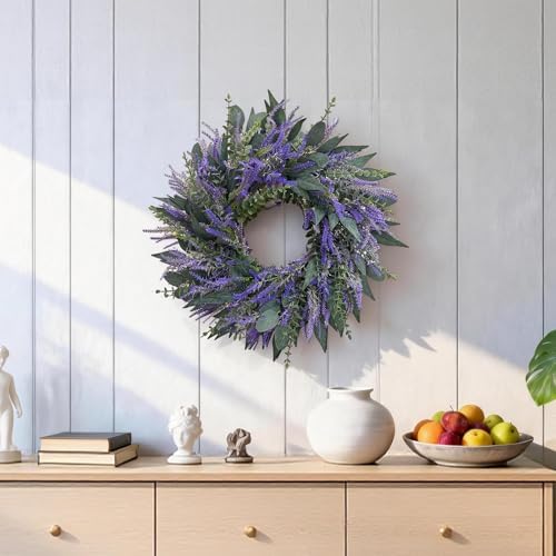 26 Inch Lavender Eucalyptus Wreaths for Front Door, Spring Summer Wreath,Large Eucalyptus Outdoor Wreath with Greenery Leaves for Porch,Wall,Holiday,Home Decor- Spring, Summer, Fall, All Seasons - Image 5