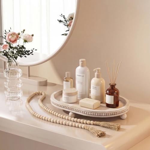 Mumufy 16" x 11.8" Oval Decorative Tray with 58" Bead Garland, White Washed - Image 5
