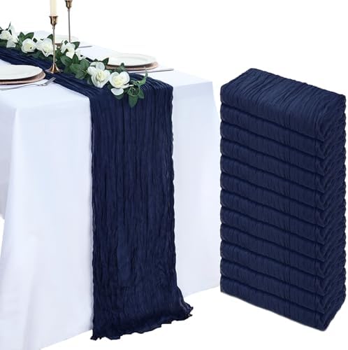 12 Pack Navy Blue Cheesecloth Table Runner 23 x 120 Inch 10Ft by Pepmily