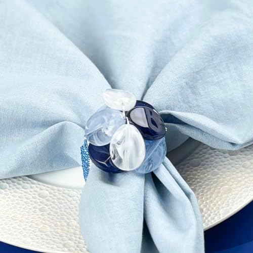 Handcrafted Acrylic Beaded Napkin Rings – Set of 4, Blue - Image 2