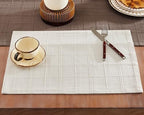 ZeeMart Linen Checked Farmhouse Placemats Set of 6, Ivory 13x19in by ZEEMARTONLINE