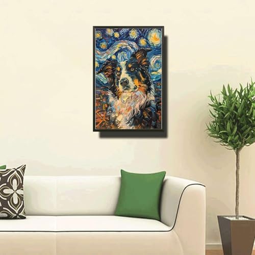 Metal Sign Tin Sign Vintage Wall Art Collie Starry Night Collie Watchful Collie in A Night Sky for Home Farm and Seasonal Displays Rustproof Aluminum 6×8 Inches with Metal Frame - Image 2