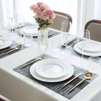 Placemats Set of 12 Vinyl/Plastic Woven Place Mats for Kitchen Table Indoor/Outdoor Washable Placemat Wipeable Dining Table Mats (Ombre Silver Grey Black,12) - Image 6