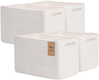 Storage Baskets for Organizing, 4 Pack Baskets for Shelves, Decorative Storage Bins for Shelves, Cotton Rope Storage Basket with Handles, Woven Basket for Storage, 13''Lx8.7''Wx7.9''H, White by Degeyoyo