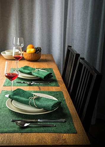 Solino Home 100% Linen Placemats Forest Green, Athena 14 x 19 in, Set of 4 - Image 3
