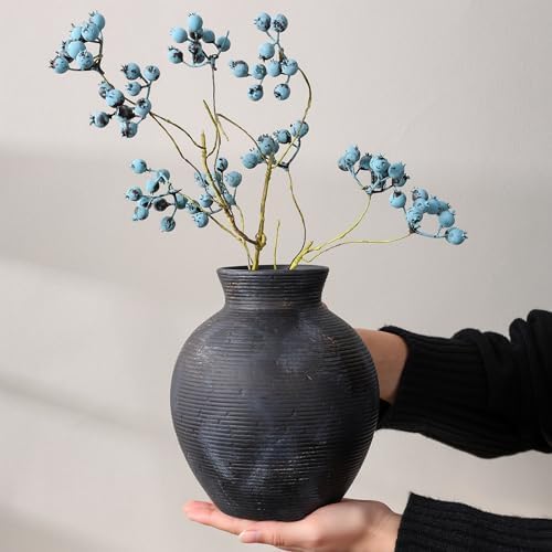 Ceramic Flower Vase Home Decor, 7.4 in Farmhouse Table Vase Retro Vintage Living Room Kitchen Bedroom Decoration Pottery Decorative Vases for Flowers House Shelf Office Desk Dining Entryway, BlackGold - Image 6