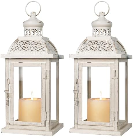 Lantern Decorative Indoor&Outdoor, 2 Pack 14.4'' Large Metal Candle Lanterns, Vintage Hanging Candle Holders for Farmhouse Wedding Front Porch Patio, Halloween Christmas Decorations for Home by DECORKEY