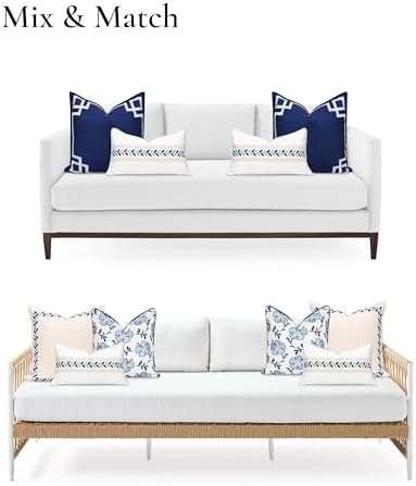 Hofdeco Premium Coastal Patio Indoor Outdoor Lumbar Pillow Cover Only, 12"x20" Water Repellent for Backyard, Couch, Neutral Tan Embroidered Frame Leafs with Piping - Image 4