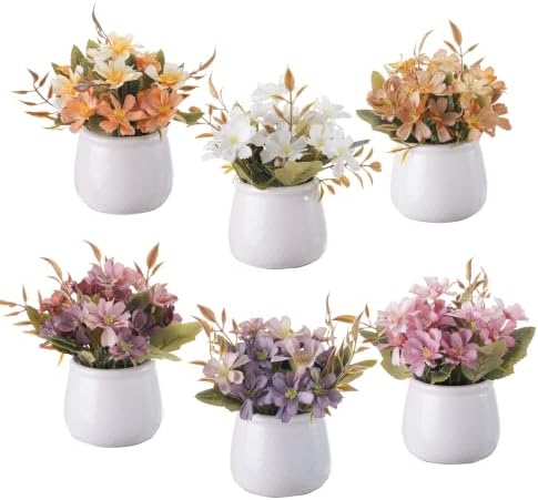 LUEUR 6PCS Artificial Fall Flowers with Ceramic Vase by LUEUR