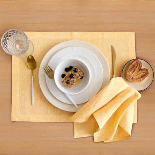 Solino Home 100% Pure Linen Placemats Mustard, Athena 14 x 19 in, Set of 4 - Image 2