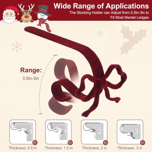 6 Pcs Burgundy Red Bow Stocking Hangers for Mantle - Image 3