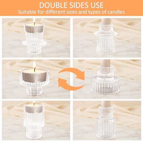 30 Pcs Glass Candlestick Holders Tealight Candle Holders, Double Side Taper Candle Holders for Dining Table Decor Birthday Centerpiece Wedding, Clear - Image 4