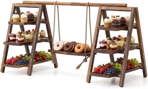 3 Tier Wood Ladder Cupcake Stand Serving Tray Wood 3 Tier Foldable Serving Tray Set of 2 by Cyrelwing