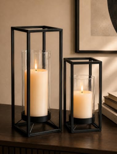 Black Lantern Decorative Indoor Outdoor, Set of 2 Candle Holder by Staymoment