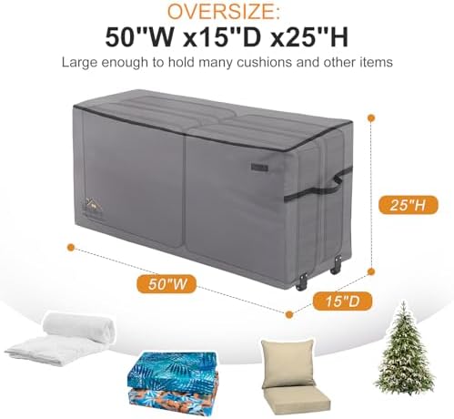 NettyPro Rolling Cushion Storage Bags with Wheel and Handle, Large Storage Container for Furniture Pillow Christmas Tree 7.5 Ft, 50 x 15 x 25 Inch, Grey - Image 6