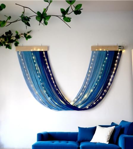 Macrame Fairy Lights Battery Operated with Remote & Timer, Blue Gradient - Image 6