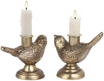 NIKKY HOME Vintage Gold Taper Candle Holders Set of 2, Bird Figurine Decor by NIKKYHOME