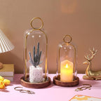 12" High Versatile Vintage Brass Metal Candle Holder with Handmade Sturdy Glass Dome and Natural Wooden Base for Pillar Candle & Plants, Industrial, Farmhouse, Shabby Chic, Display Cloche Bell Jars - Image 6